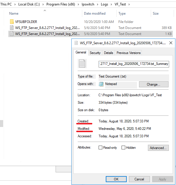 Default file cleanup settings Use File Create Time (uncheck for File