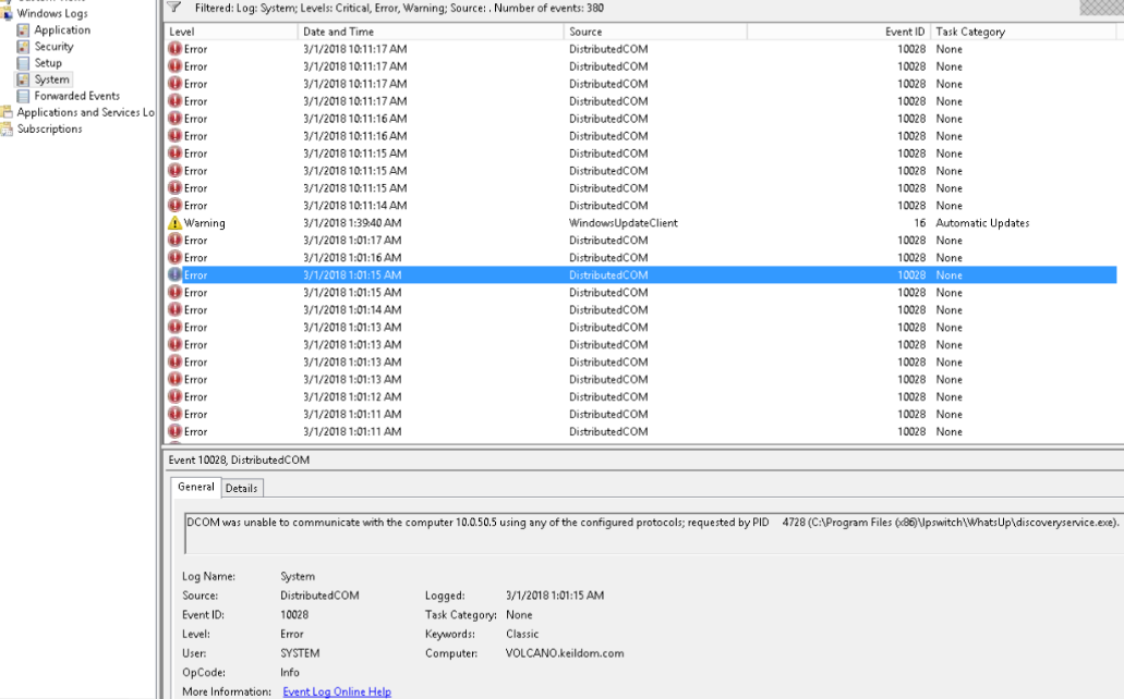 Dcom errors for discovery service progress community